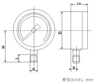 耐酸壓力表外形尺寸圖